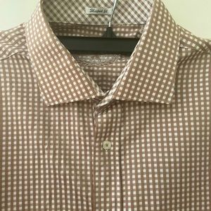 Bugatchi Men Long Sleeve Button Down Shirt Contrast Cuffs Size XXL Shaped Fit